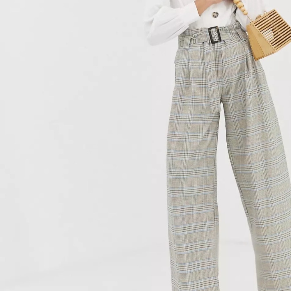 River Island high waisted wide leg trousers in check
